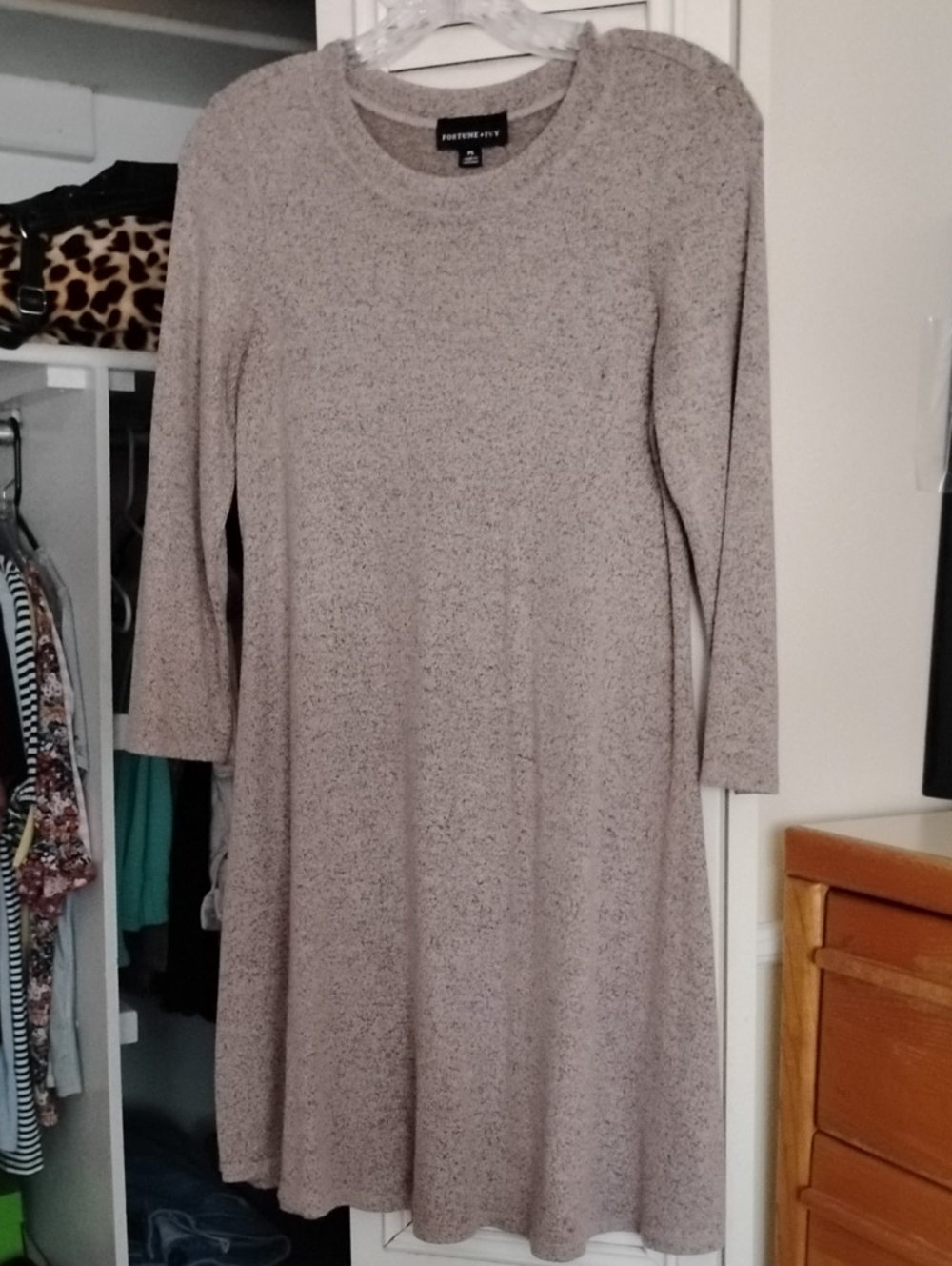 Forever 21 Heather Taupe Long Sleeve A-Line Dress